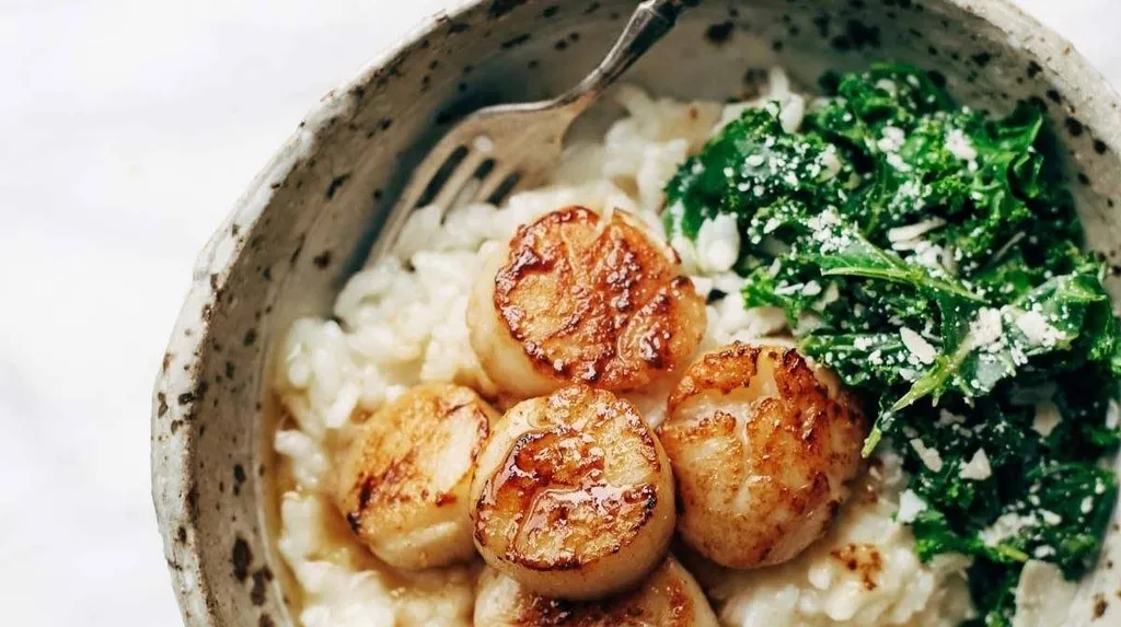 Photo of Brown Butter Scallops with Parmesan Risotto