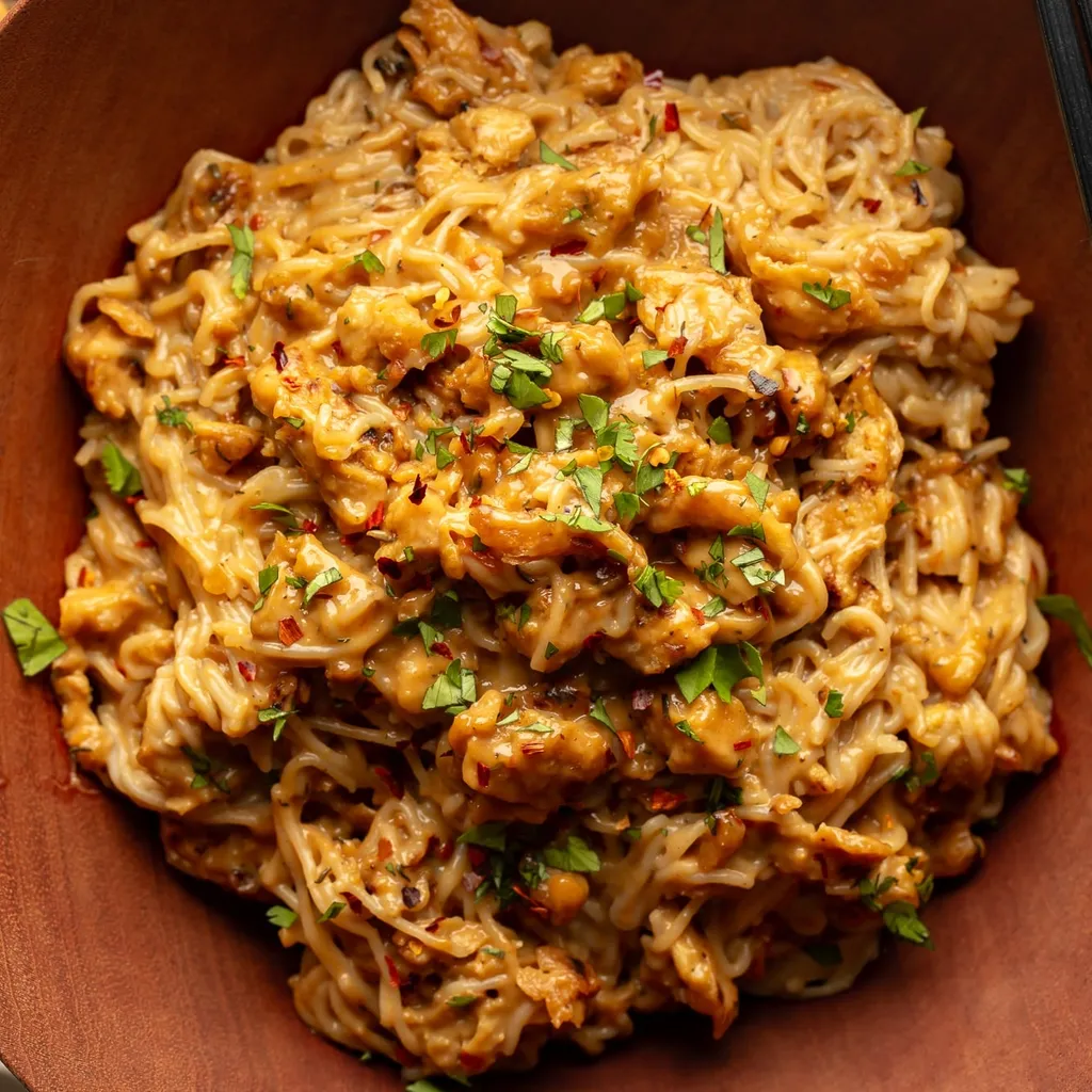 Spicy Peanut Vermicelli with Soy Curl Chicken