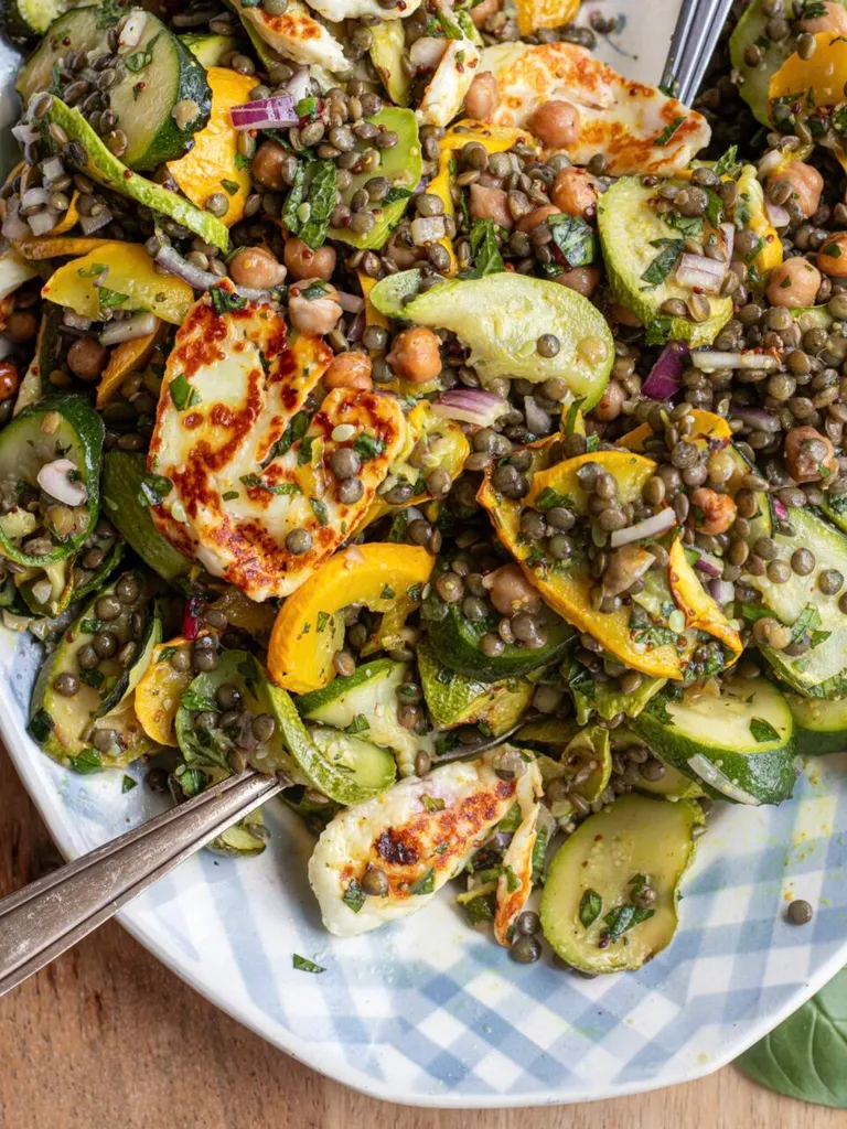 Photo of Salade de lentilles, halloumi et légumes rôtis