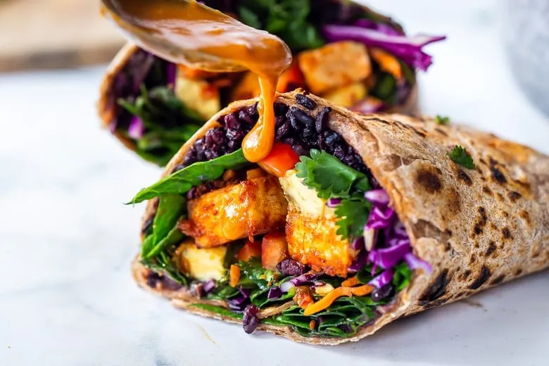 Tofu Thai Burritos with Peanut Sauce