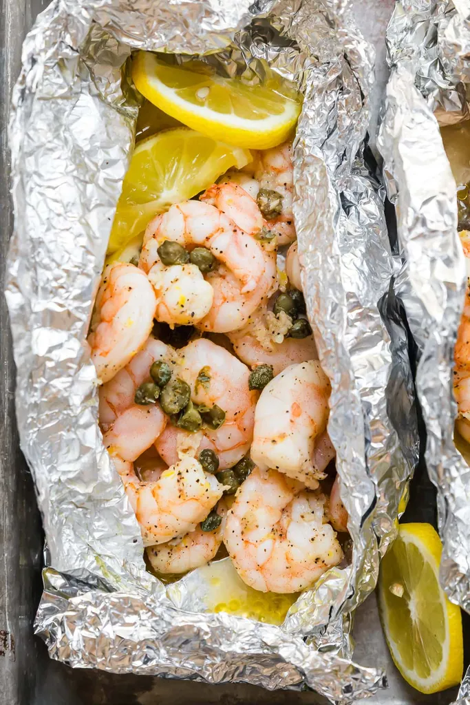 Grilled Shrimp Piccata in Foil