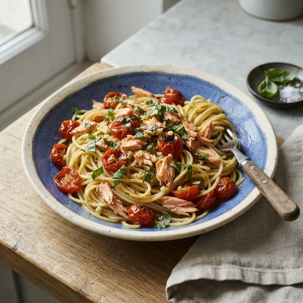 Pâtes au saumon rôti et tomates cerises