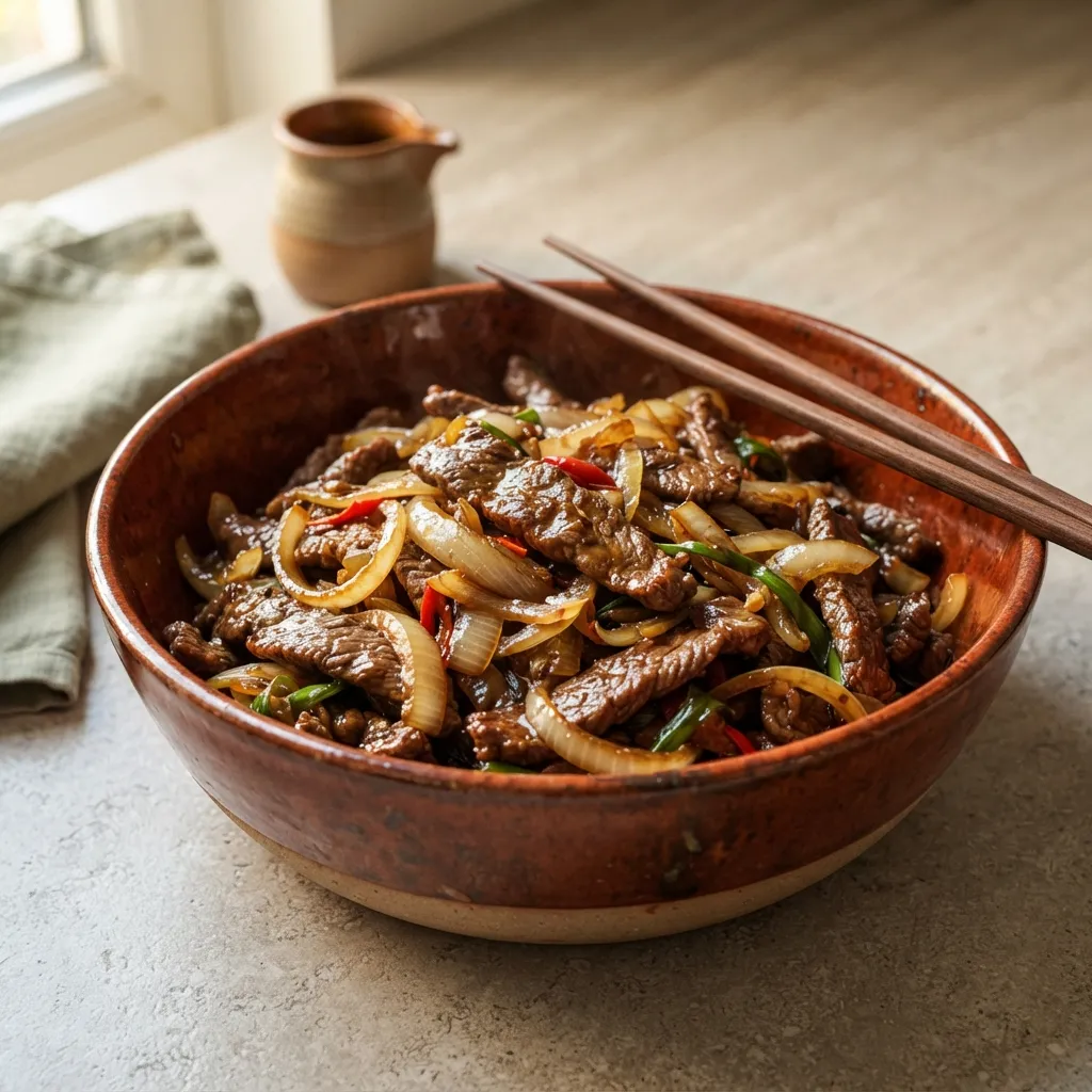 Bœuf sauté aux oignons et sauce soja