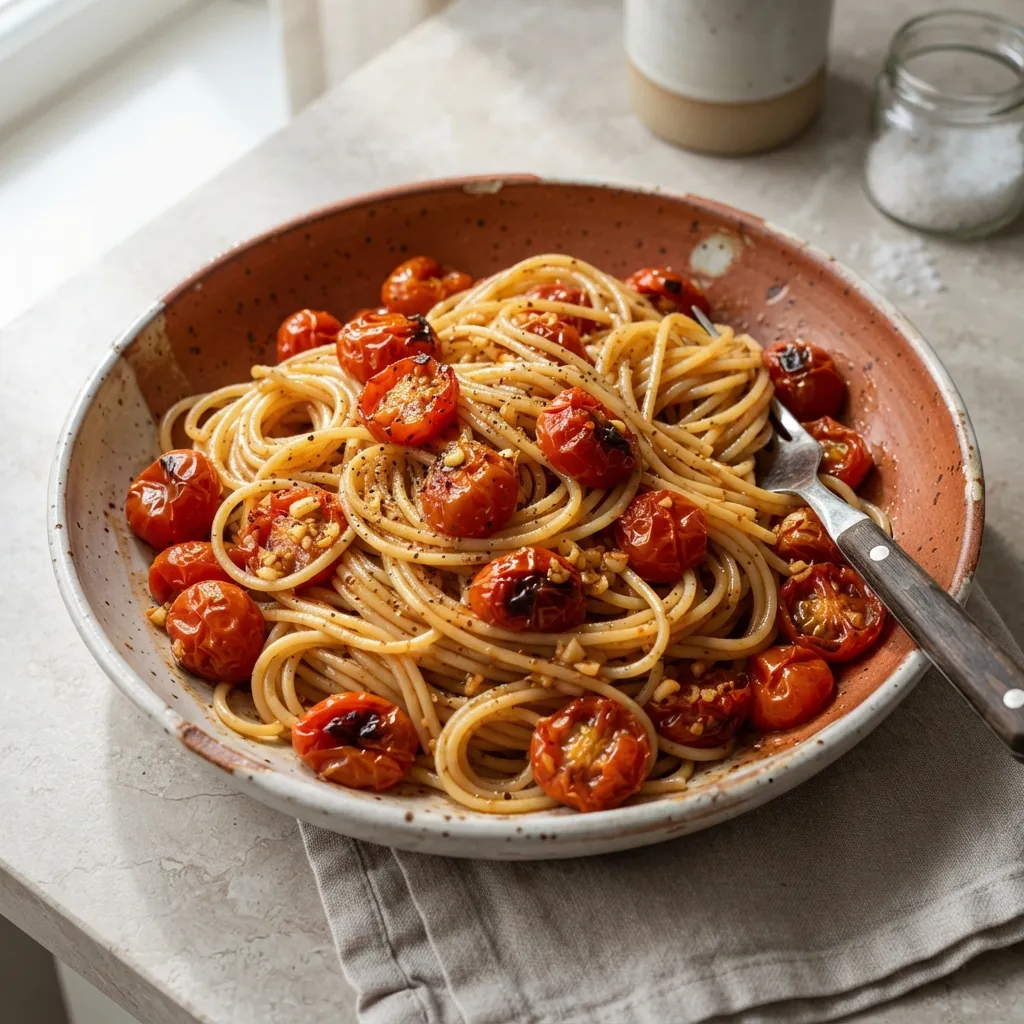 Pâtes aux tomates rôties et sauce soja