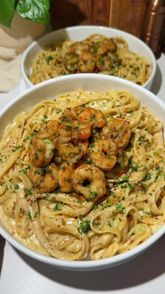 Fettuccine Alfredo Crémeuses aux Crevettes