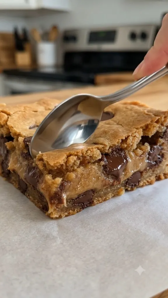 Barres fondantes au beurre de cacahuète et pépites de chocolat