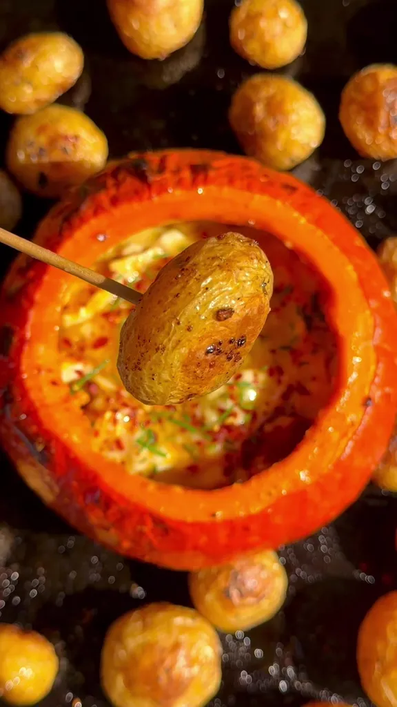 Potimarron Farcie au Camembert et Pommes de Terre Rôties